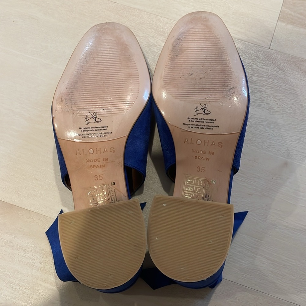 ALOHAS Blue Suede Slingback Heels - Picture 11 of 11